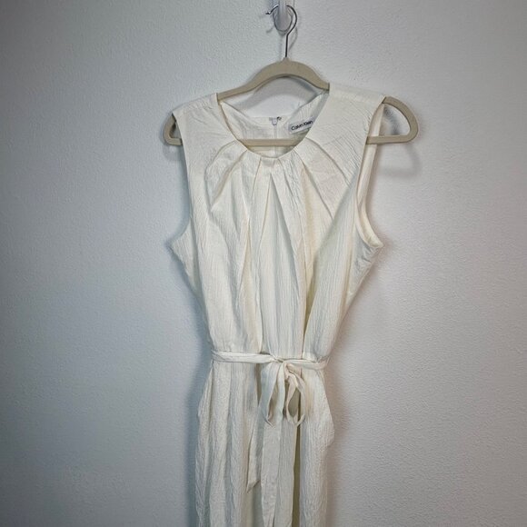 Calvin Klein Womens Sleeveless Crinkle Crepe Jumpsuit Size 14 Tie Waist Onesie - Picture 6 of 10